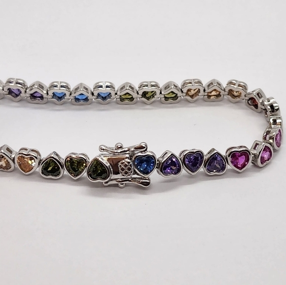 Sterling Silver 925 Rainbow Hearts Bracelet – Colorful & Charming Jewelry - Picture 2 of 3